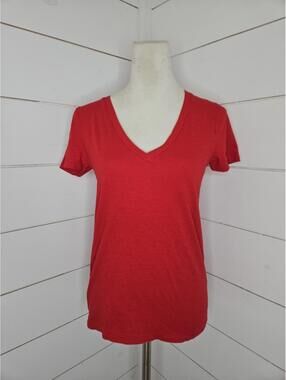 J Crew Slub Cotton Tee small red short sleeve v neck tee shirt